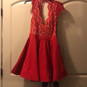 Red lace short dress